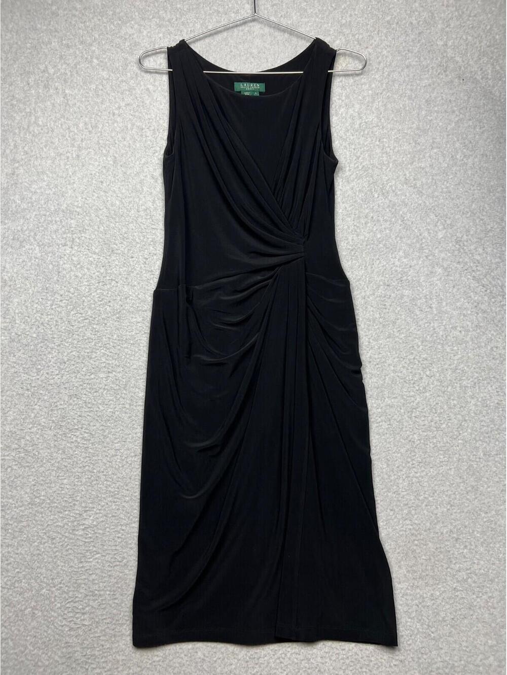 Lauren Ralph Lauren V-Neck Sleeveless Stretchy Ruched Dress Size 6 Black wedding